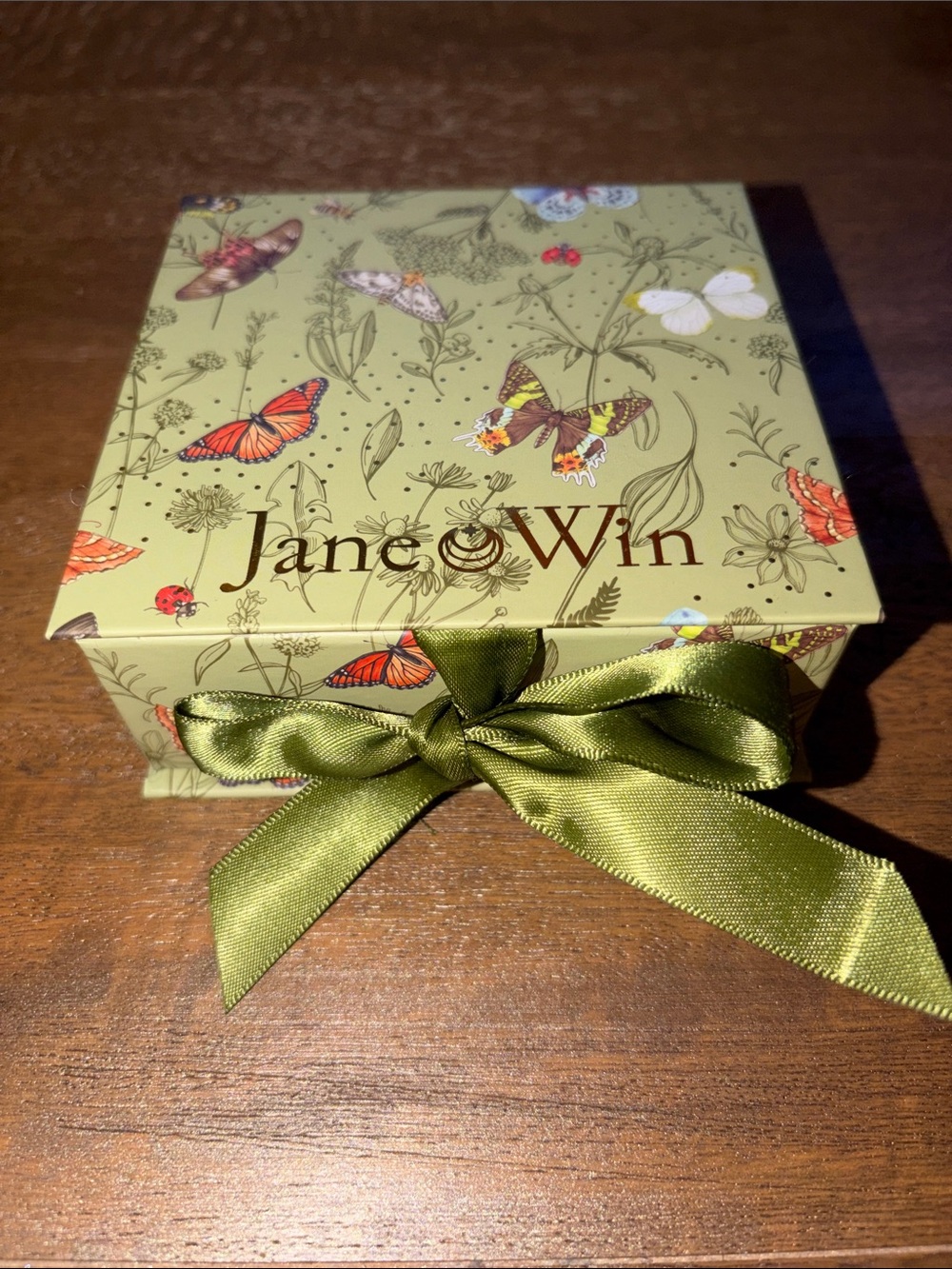 Jane Win Olive Green Floral Jewelry Box with Butterflies